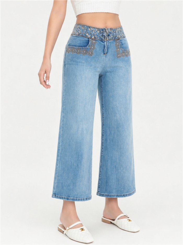 Calça jeans étnica bordada