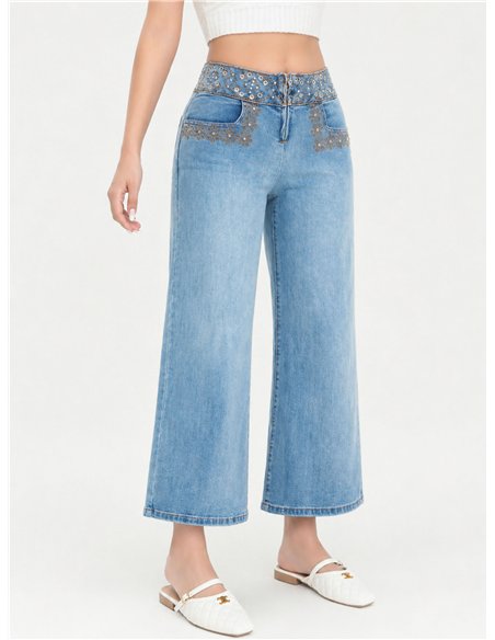 Calça jeans étnica bordada