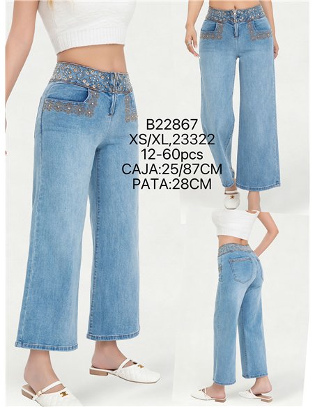 Calça jeans étnica bordada