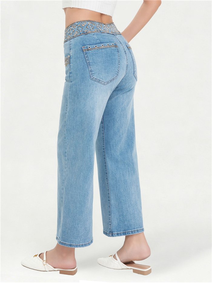 Calça jeans étnica bordada