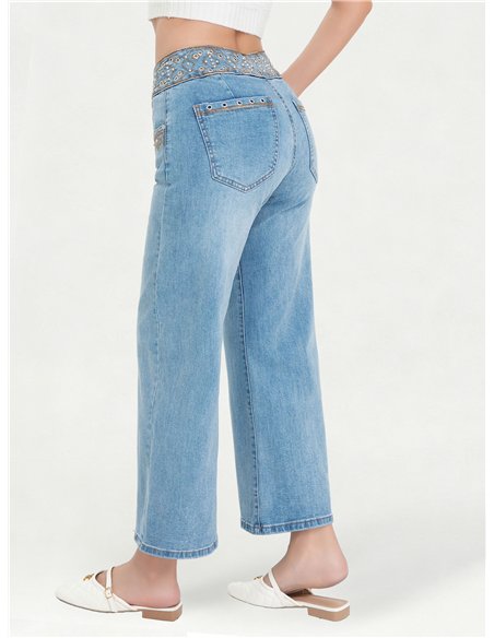 Calça jeans étnica bordada