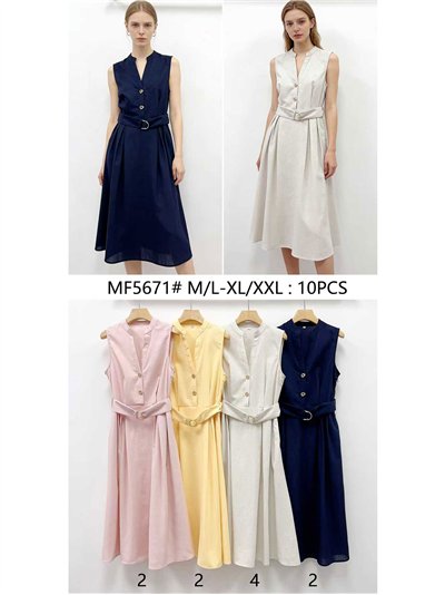 Vestido midi de linho com cinto 2