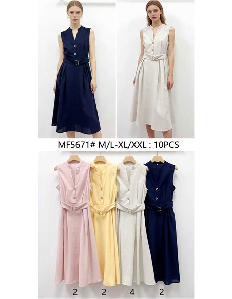 Vestido midi de linho com cinto