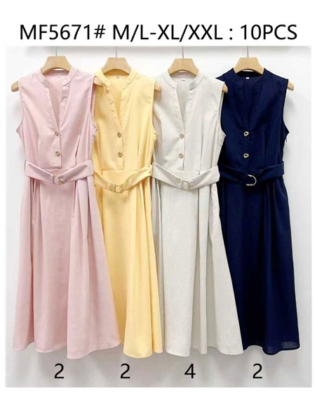 Vestido midi de linho com cinto