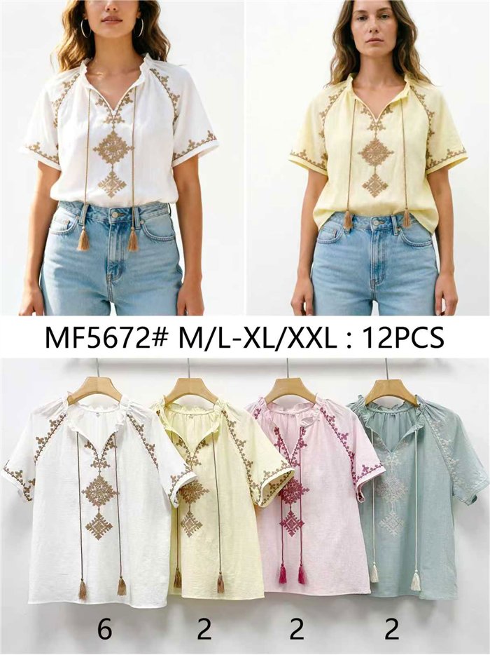 Blusa bordada com franjas