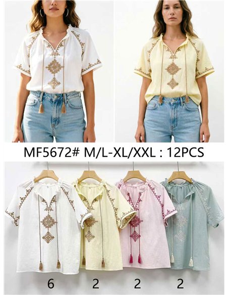 Blusa bordada com franjas