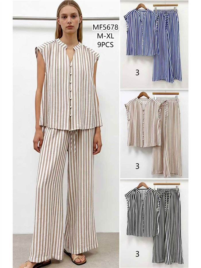 Conjunto de blusa e calça listradas fluidas