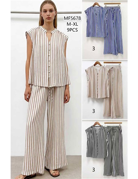 Conjunto de blusa e calça listradas fluidas