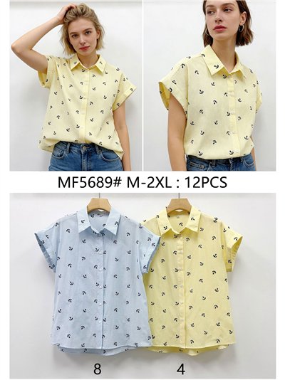 Camisa de manga curta com âncoras bordadas 2