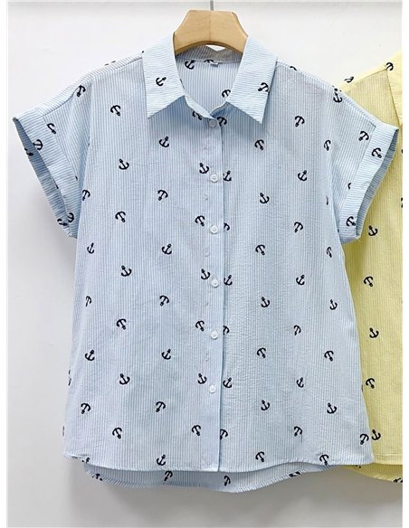 Camisa de manga curta com âncoras bordadas