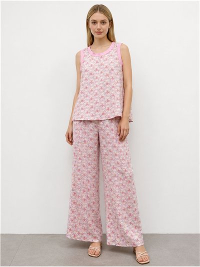 Conjunto de blusa floral e calça palazzo