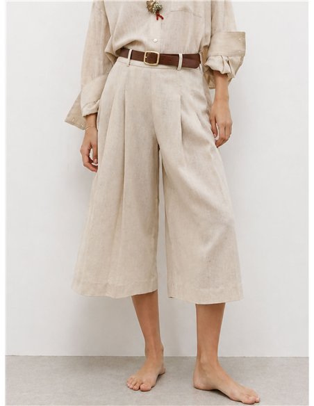 Pleated linen look culotte trousers