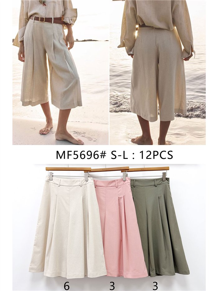 Pleated linen look culotte trousers