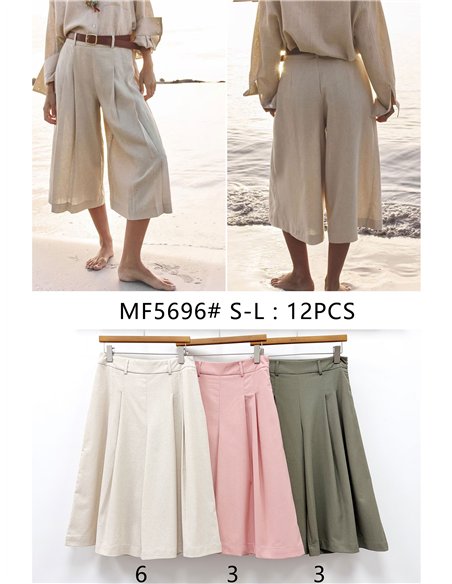 Pleated linen look culotte trousers