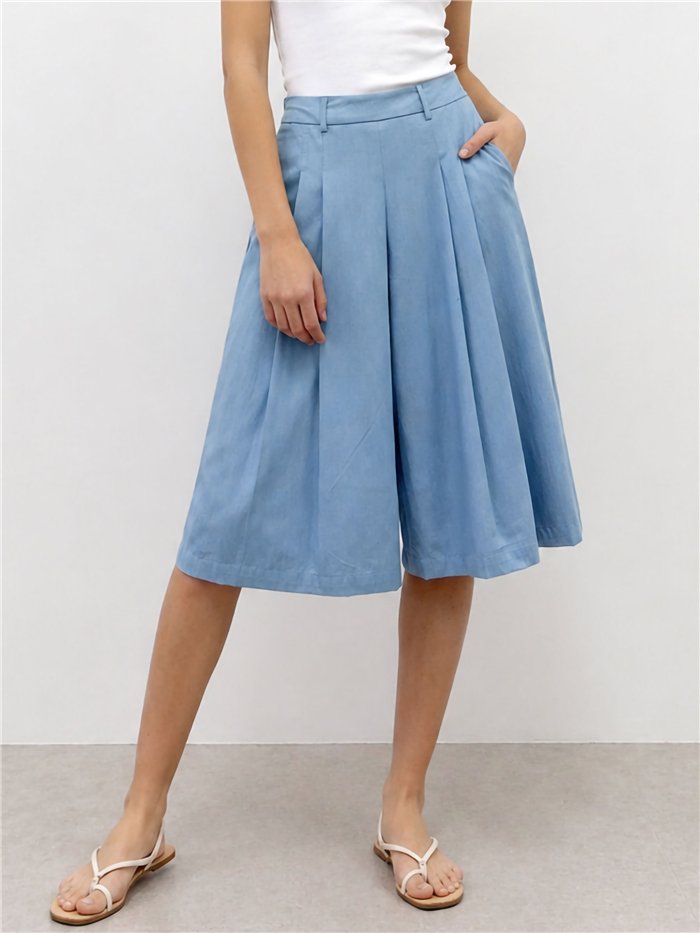 Calças culote de pernas largas com pregas