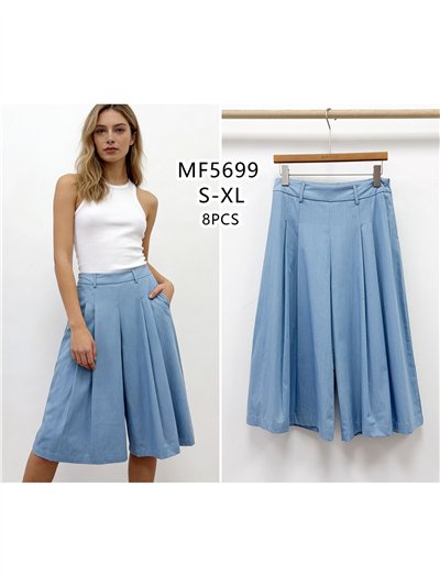 Calças culote de pernas largas com pregas 2