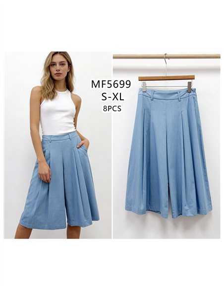 Calças culote de pernas largas com pregas