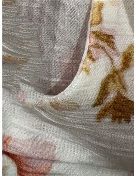 Vestido curto com estampa floral em efeito linho