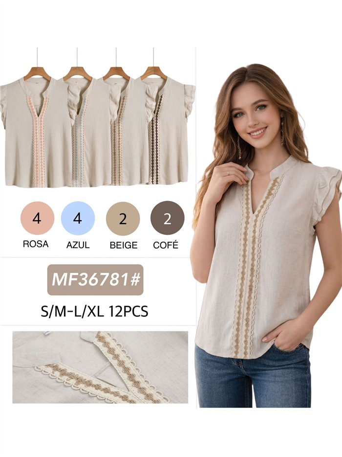 Blusa de linho sem mangas com bordado.