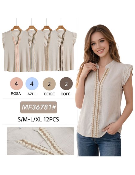 Blusa de linho sem mangas com bordado.