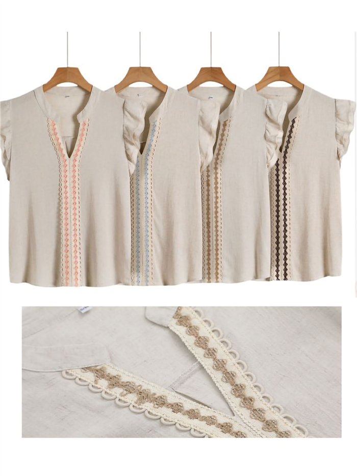 Blusa de linho sem mangas com bordado.