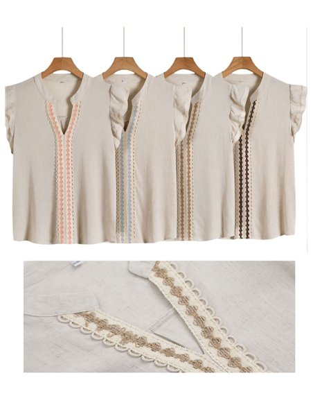 Blusa de linho sem mangas com bordado.