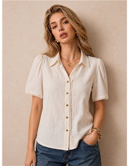 Short sleeve linen-look shirt