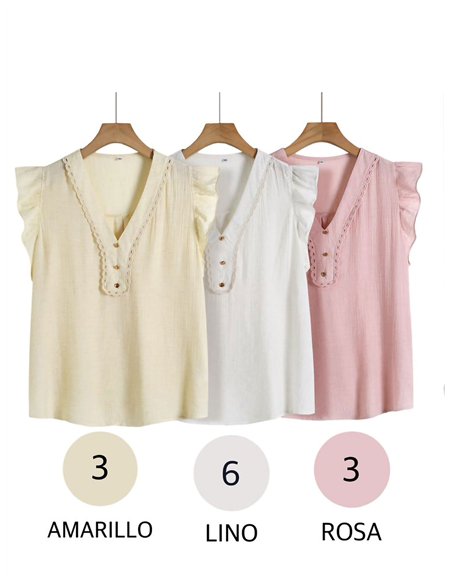 Sleeveless ruffle linen-look blouse