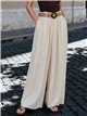 Wide leg linen-look trousers with belt