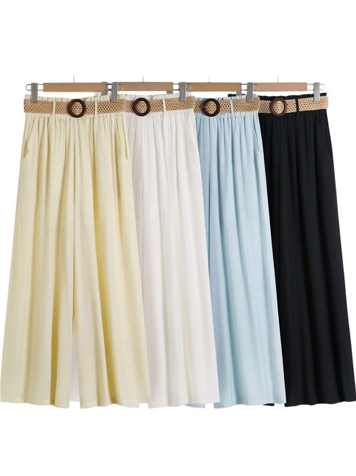 Wide leg linen-look trousers with belt
