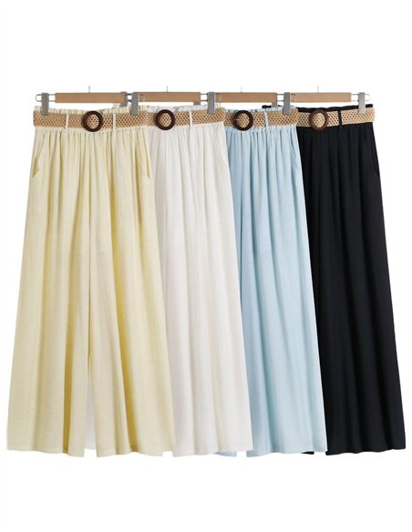 Wide leg linen-look trousers with belt