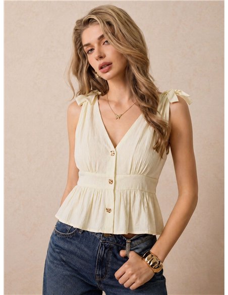 Regata com efeito linho e amarrações