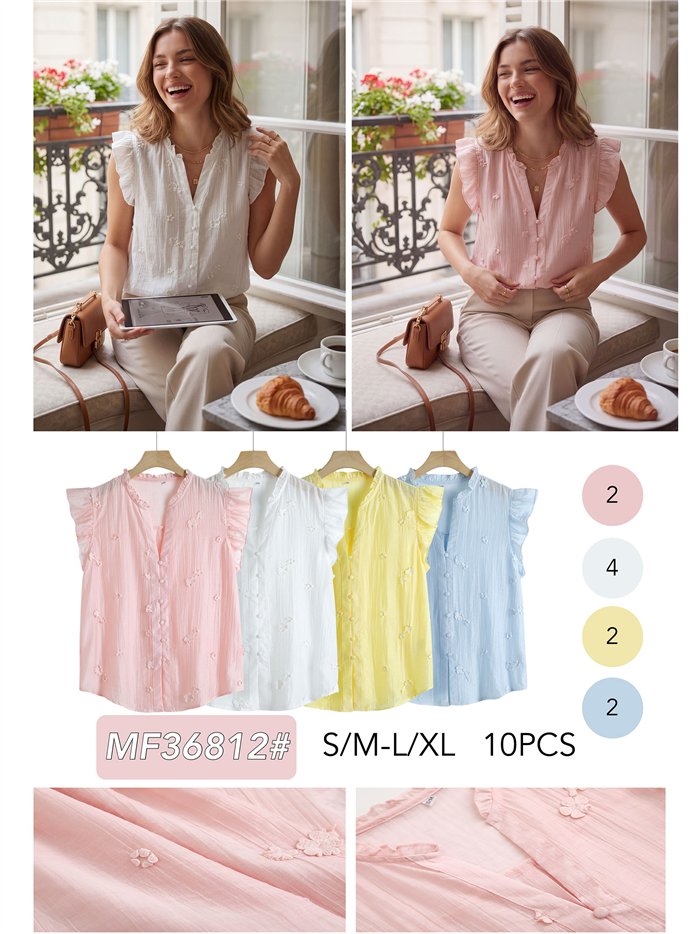 Blusa sem mangas com flores bordadas