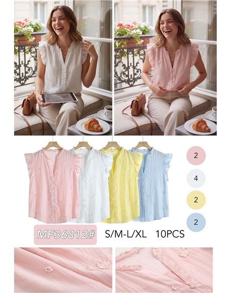 Blusa sem mangas com flores bordadas