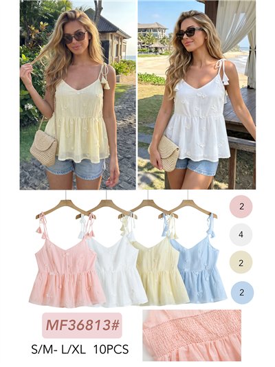 Blusa sem mangas com flores bordadas 2