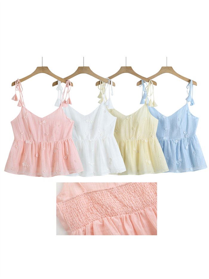 Blusa sem mangas com flores bordadas