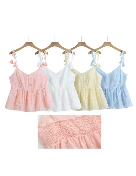 Blusa sem mangas com flores bordadas