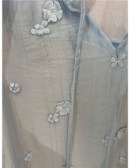 Tie neck floral embroidered sleeveless blouse