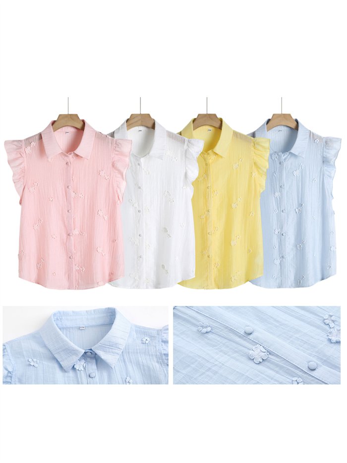 Camisa sem mangas com flores bordadas