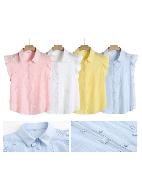 Camisa sem mangas com flores bordadas