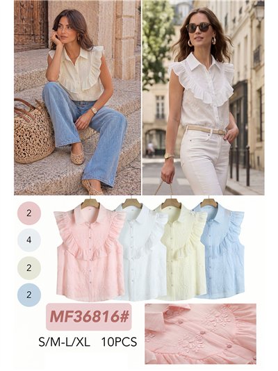 Blusa com babados e bordado floral em relevo. 2