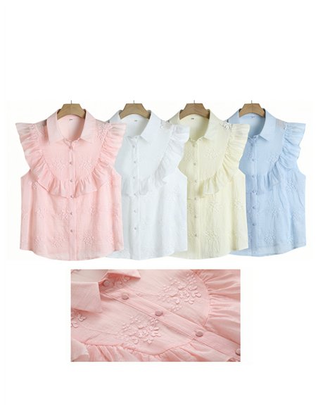 Ruffle front floral embroidered blouse