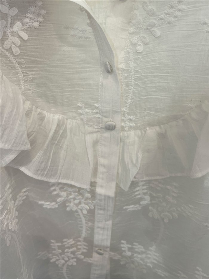 Ruffle front floral embroidered blouse