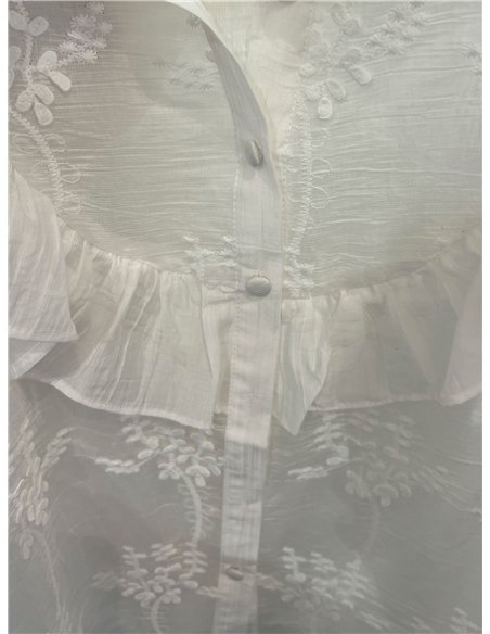 Ruffle front floral embroidered blouse