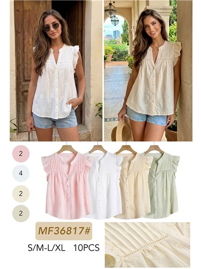 Blusa bordada com detalhe plissado floral 2