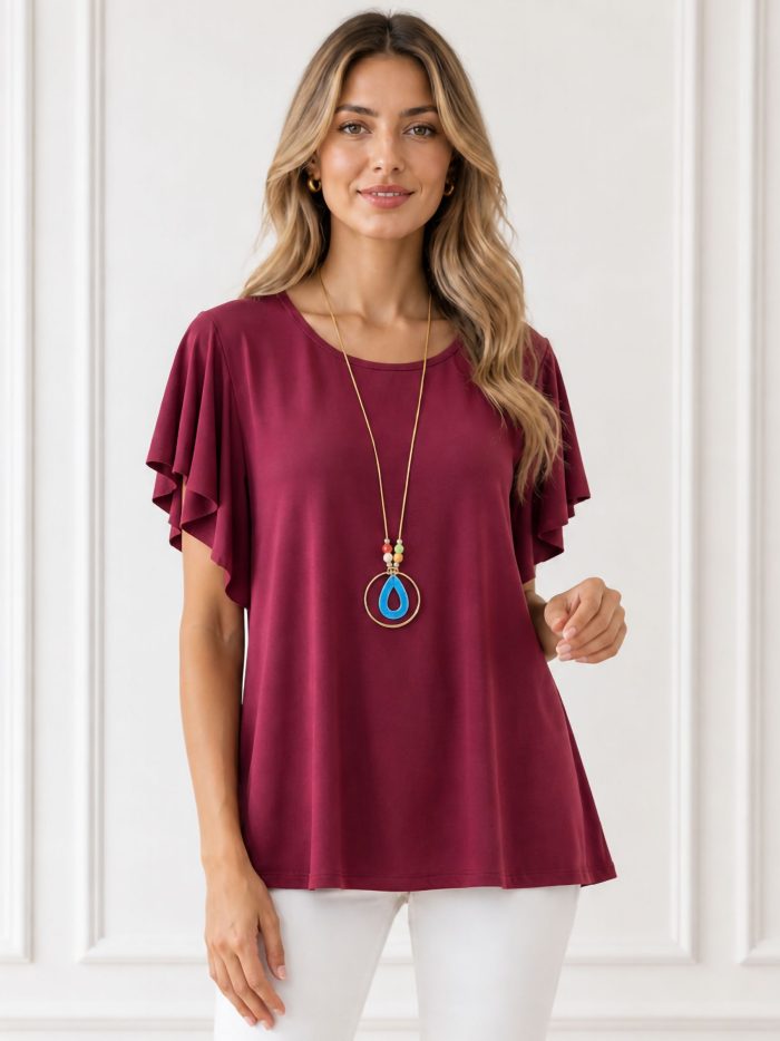 Blouse en lycra à manches volantées grande taille | ZD-7115-SMOOTH | B2B