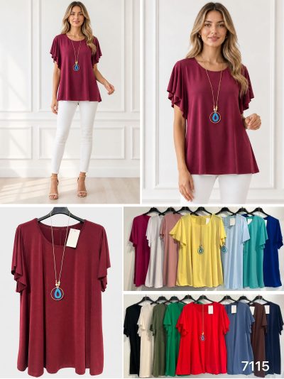 Blouse en lycra à manches volantées grande taille | ZD-7115-SMOOTH | B2B 2