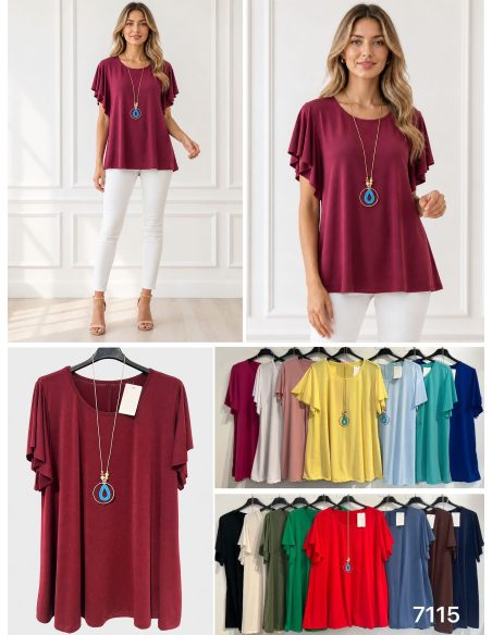 Blouse en lycra à manches volantées grande taille | ZD-7115-SMOOTH | B2B
