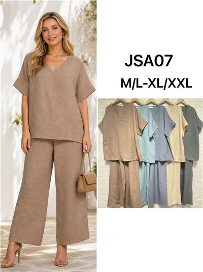 Plus-Size-Set: fließende Bluse mit V-Ausschnitt und Palazzo-Hose 2