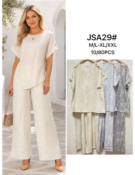 Conjunto plus size: blusa fluida com botões e calça reta de pernas largas
